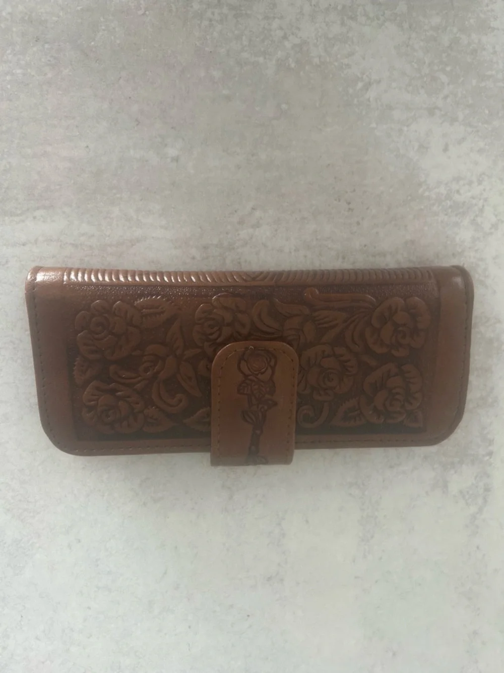 Brown Floral Tooled Leather Wallet - Women Accessories